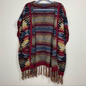 American eagle outfitters aztec print hooded fringe poncho  xs / s